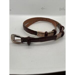 Brighton Women's Brown Leather Belt Embossed Silver Tone Braided Accent